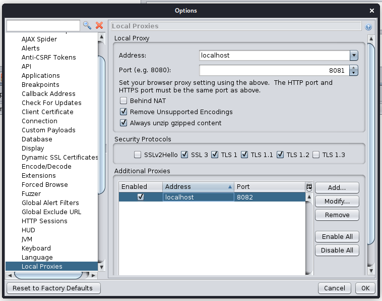 Local Proxy Options