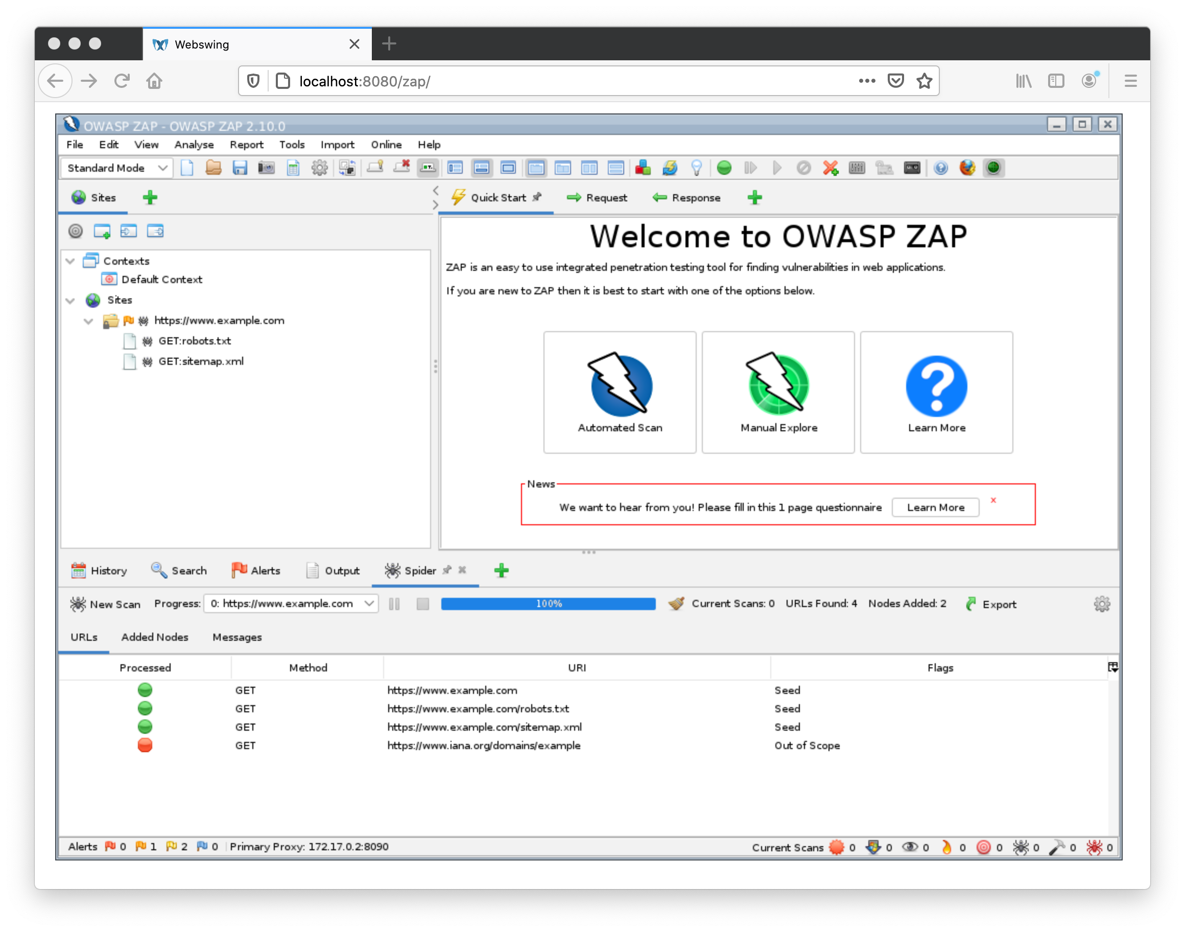 The ZAP Desktop in Webswing