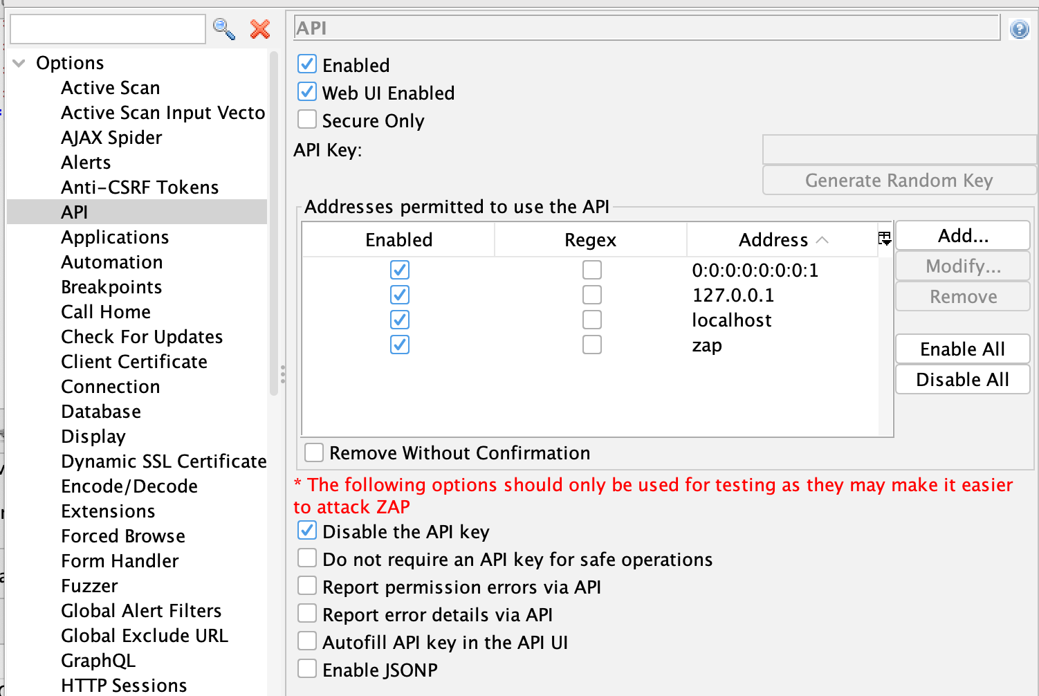 API options