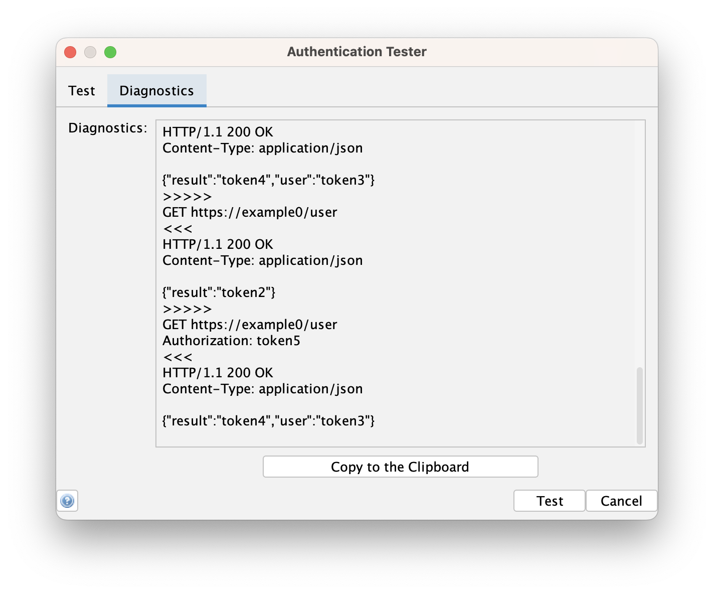 Authentication Tester Dialog - Diagnostics tab