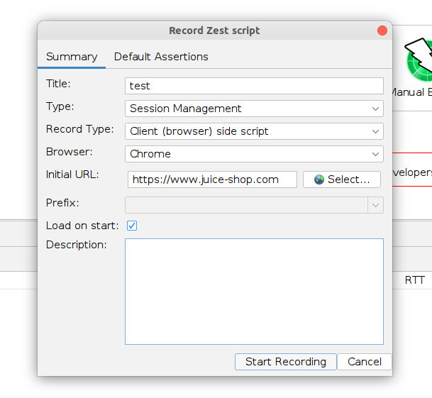 Record Zest Script Dialog