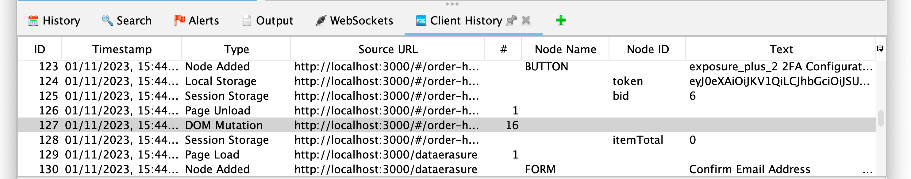 Client History Screenshot