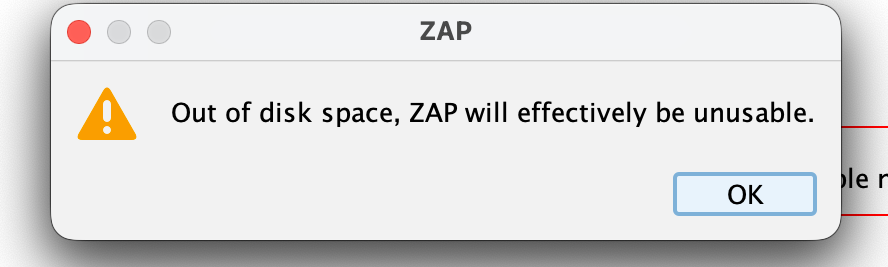 Out of disk space alert, and the Insights panel