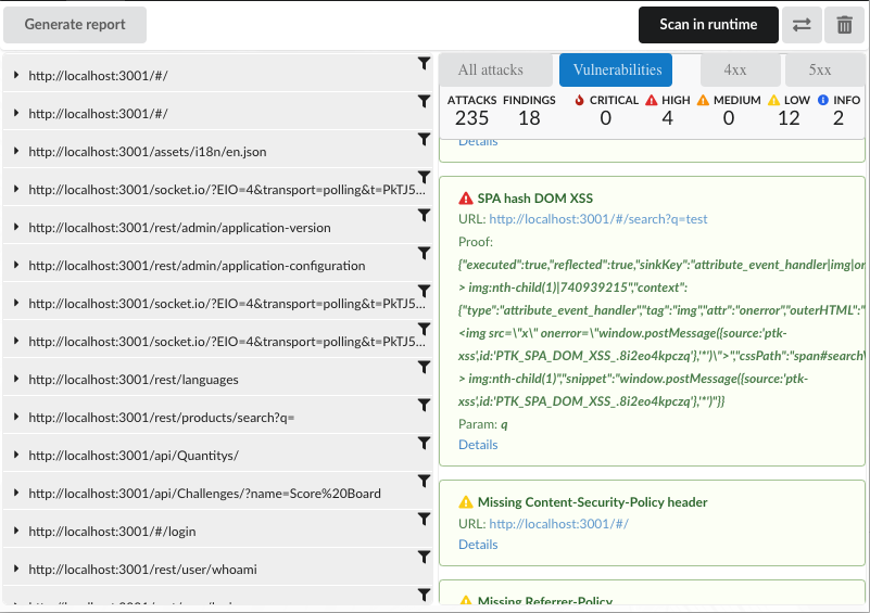 PTK DAST results view