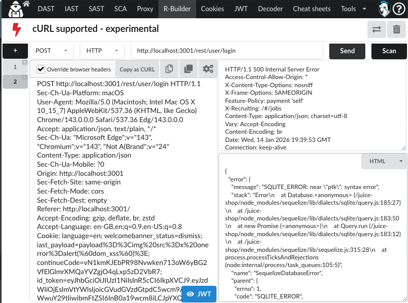 PTK Request Builder editor