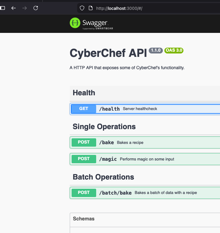 Browsing to CyberChef-server localhost:3000 after things are running