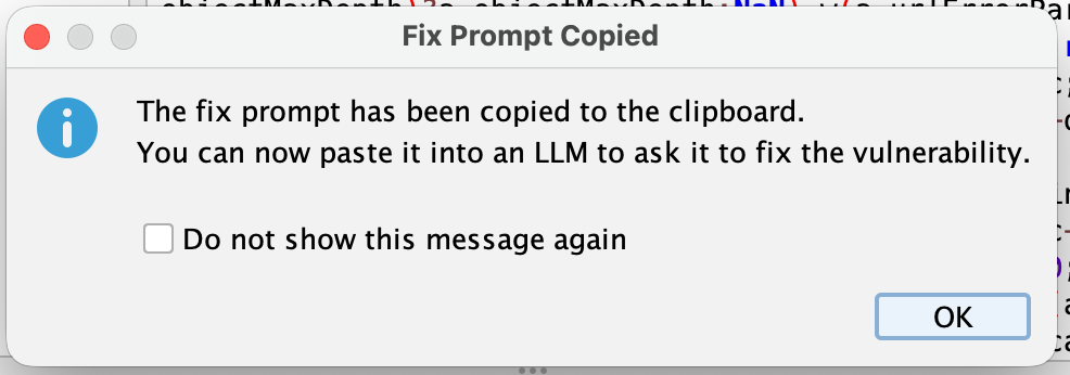 Fix Prompt Copied Dialog