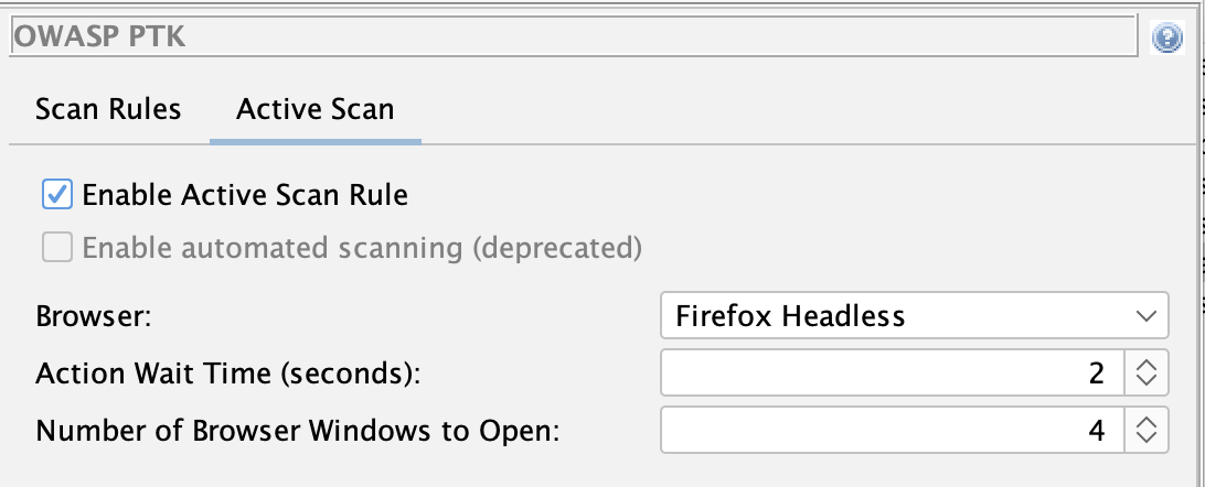 OWASP PTK Options Screen