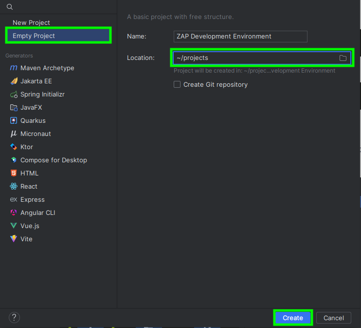 IntelliJ New Empty Project