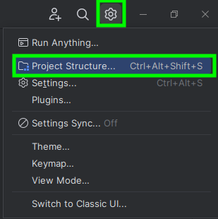 IntelliJ Project Structure from Settings Menu